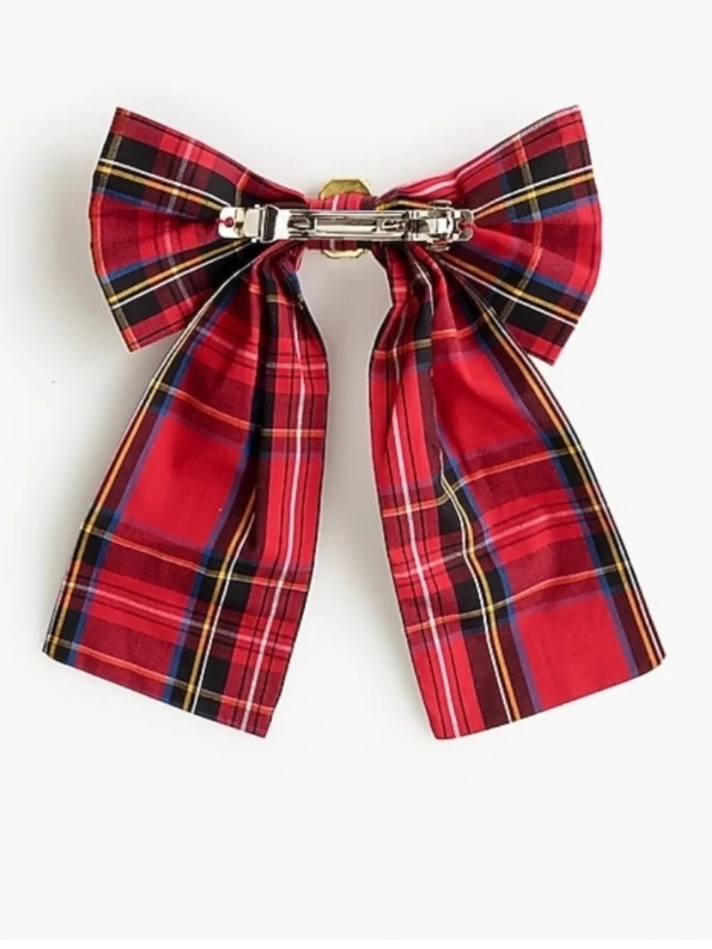 J. Crew Women’s/Girls Oversized Plaid Crystal Bow Barrette, red/black